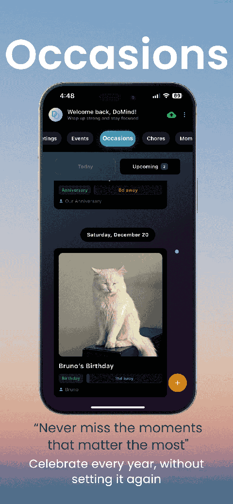 DoMind occasions tracker for birthdays and anniversaries