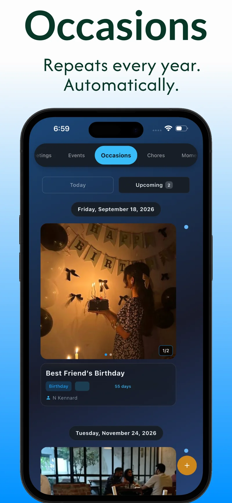 DoMind occasions tracker for birthdays and anniversaries